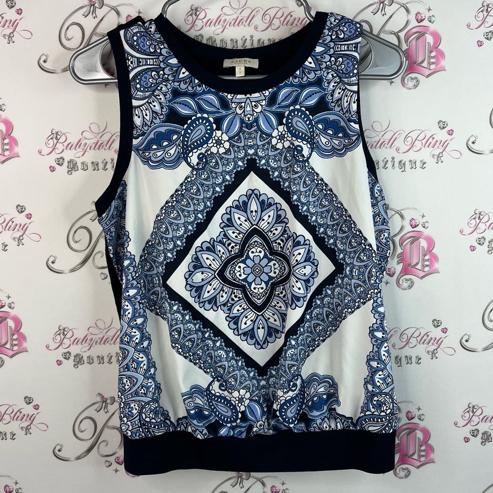 Laura tank top paisley boho floral Chic Blue and White Paisley Tank Top